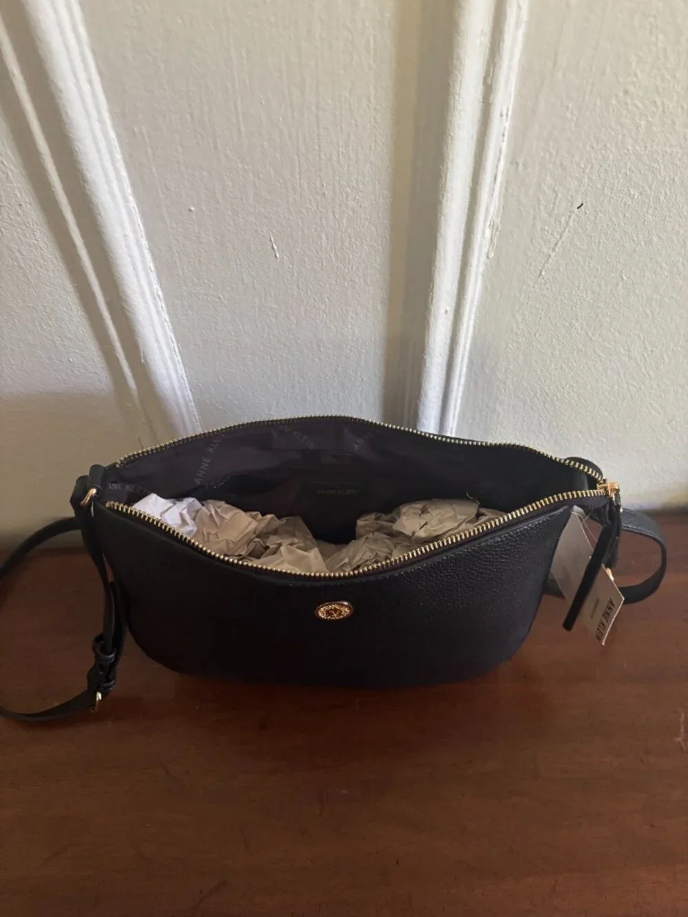 Black Anne Klein Large Faux Pebbled  Leather Hobo Bag